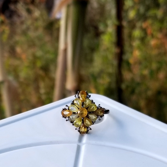Vintage oxidized sterling silver with yellow and orange sapphires ring - Picture 15 of 16